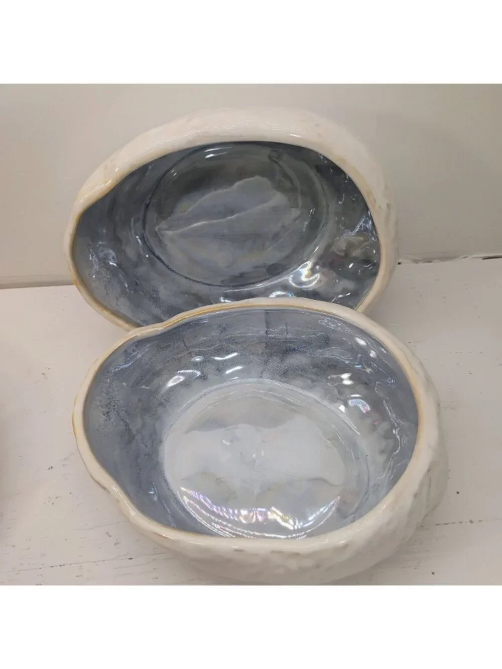 Pottery Barn Abalone Iridescent Oyster Shell Soup Salad Bowls Set of 2